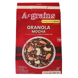 A grains Granola Mocha 225g.กราโนล่า ธัญพืชอบกรอบรสคาราเมลผสมกาแฟ  อาหารเช้า ซีเรียล ข้าวโอ๊ต