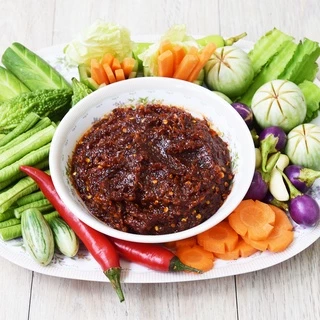 น้ำพริกตาแดง ตรารุ่งเจริญ ขนาดกระปุก 500 กรัม แถมฟรี แพค 6 จำนวน 1 แพค