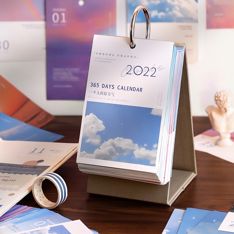 ComfyEarth Ins 2022 โต๊ะสไตล์ใหม่ Calender 365 วันปฏิทินทางเดียวแบบฉีกขาดได้ธีม Sky/คิดถึง
