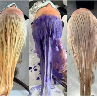 (ครบชุด)แชมพูม่วง500ml.+ครีมนวดม่วง500ml. ครบชุด สำหรับผมฟอกทำสี Magic Hair Anti Yellow Exp : 2028