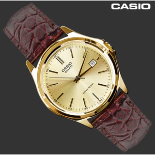 Casio watch รุ่น MTP-1183Q-9A นาฬิกาข้อมือ ผู้ชายสายหนังแท้ สีน้ำตาล หน้าปัดทอง  ของแท้ ประกันศูนย์ 1 ปี