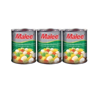 มาลี ฟรุตคอกเทลสูตรผสมลำไยในน้ำเชื่อม 20 ออนซ์ x 3 กระป๋อง Malee Fruit Cocktail + Longan in Syrup 20 oz. x 3 Cans