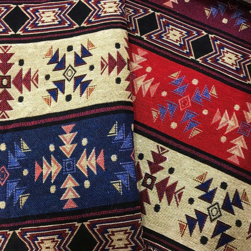 Thicken สไตล์ชาติพันธุ์เส้นด้ายย้อมผ้า Jacquard ผ้าฝ้ายผ้าลินินผ้า DIY กระเป๋าผ้าปูโต๊ะโซฟาผ้า kain 50x150 ซม.