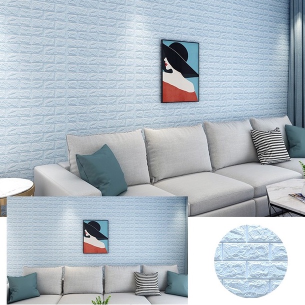 วอลเปเปอร์ 3D แผ่นใหญ่ ขนาด 70*77cm สามมิติ  wallpaper ติดผนัง วอลล์เปเปอร์ลายอิฐ มีกาวในตัว 1 แผ่น ราคา ถูกที่สุด ดีลบีเคเค แกลเลอรีภาพที่ 3