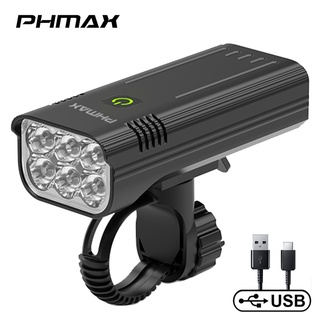 Phmax ไฟหน้าจักรยาน อลูมิเนียม ชาร์จ USB กันน้ํา