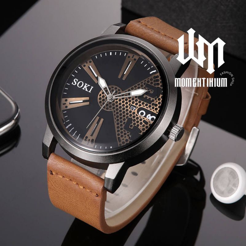 นาฬิกาแฟชั่น นาฬิกาผู้ชาย สายหนังเทียม SOKI แท้ Dial Mens Watch Casual ...