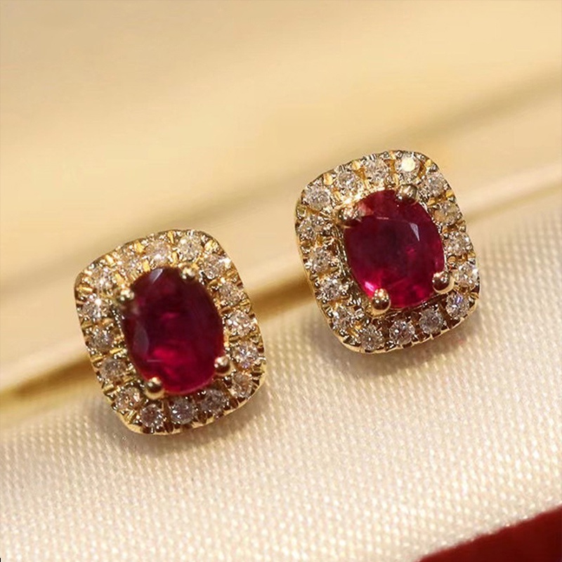100% solid 925 เงินสเตอร์ลิงแฟชั่นสีแดง Cubic Zirconia ต่างหูสตั๊ด Luxury Gold สีงานแต่งงานอุปกรณ์เสริมสําหรับผู้หญิงเครื่องประดับอเนกประสงค์