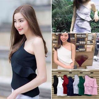 🎀เสื้อกล้ามไหล่เดียว แต่ระบายด้านหน้า🎀 (❌ไม่รับชำระเงินปลายทาง)