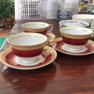 Set แก้วกาแฟสีแดง-ทอง