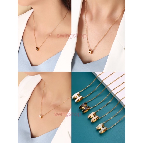 พร้อมส่ง สร้อยคอจี้ลงยา สร้อยคอH งานพีเมี่ยม จี้เล็ก สร้อยยาว16นิ้ว ไม่ลอกไม่ดำ