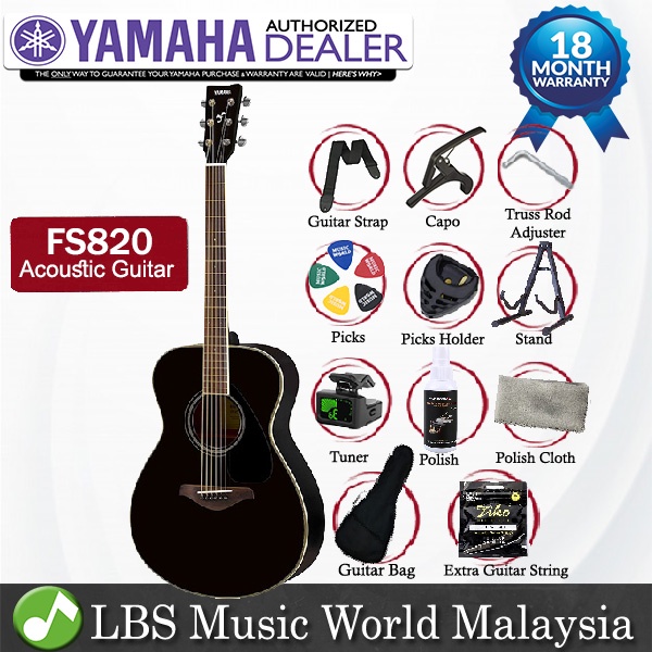 Yamaha FS820 40 คอนเสิร์ต Solid Spruce Mahogany Acoustic Guitar สีดํา (FS 820)