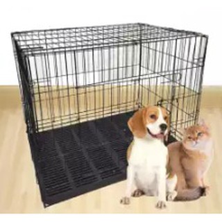 Pet Cage กรงสุนัข กรงแมว กรงเหล็กพับพร้อมประตู พร้อมถาดพลาสติกรองกรง สำหรับสุนัขและแมว Size L ขนาด 76x65x55 ซม.