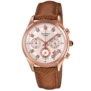 Casio Sheen นาฬิกาข้อมือผู้หญิง หลายเข็ม สีน้ำตาล สายหนัง รุ่นSHE-5023GL-7A