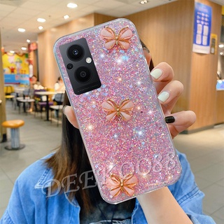 เคสโทรศัพท์มือถือ TPU นิ่ม ปิดด้านหลัง ลายผีเสื้อ ประดับกลิตเตอร์ คริสตัล วิบวับ หรูหรา สําหรับ OPPO Reno7 Z Reno6 Z A76 A95 4G A16K A16e 2022 Reno 7 7Z Reno 6 6Z