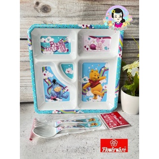 ถาดหลุมเมลามีน 5 ช่อง 9 นิ้ว หลุมลึก ลายหมีพูห์ Love U งานไทย Flower ware by ศรีไทยซุปเปอร์แชร์#ร้านรุ้งจิปาถะ