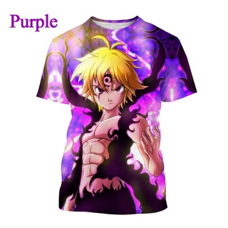 เสื้อยืดคอกลมเสื้อยืด พิมพ์ลายอนิเมะ Seven Deadly Sins Escanor 3 มิติ แฟชั่นฤดูร้อน สําหรับผู้ชาย และผู้หญิงผ้าฝ้ายแท้