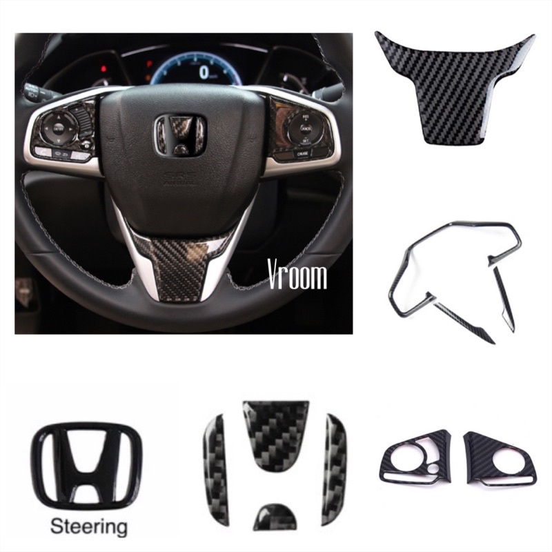 Honda Civic Fc พวงมาลัยพวงมาลัยคาร์บอนพวงมาลัย V สัญลักษณ์พวงมาลัยฝาครอบโลโก้พวงมาลัย