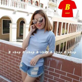 💐💐💐เสื้อคอเต่า แขน5ส่วน ผ้ายืด ใส่แร้วสวยปังเรยจ้า