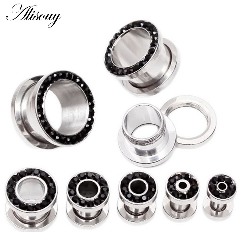 Alisouy หู Expander สแตนเลสสีแดง สำหรับขยายและเจาะหู พร้อมอัญมณีและสกรูกลับ