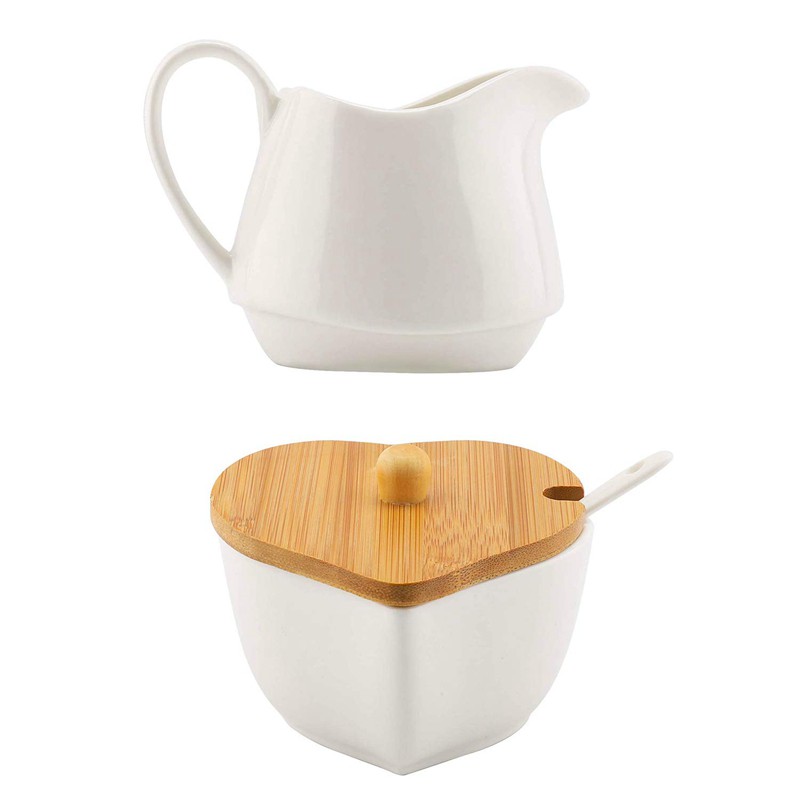 Sugar Bowl and Creamer Set with Lid Spoon Ceramic Cream Jug and Sugar Bowl with Wood Handle Coffee Serving Set Wu3E Shopee Thailand Sugar Bowl and Creamer Set with Lid Spoon Ceramic Cream Jug and Sugar Bowl with Wood Handle Coffee Serving Set Wu3E Shopee Thailand
