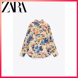 Zara เสื้อเชิ้ตลําลอง คอปก พิมพ์ลายดอกไม้ ทรงหลวม แฟชั่นฤดูร้อน