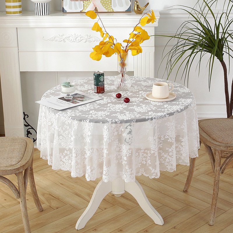ผ้าปูโต๊ะ ผ้าปูโต๊ะ ทรงกลม ขนาดเล็ก ลายลูกไม้ สีขาว