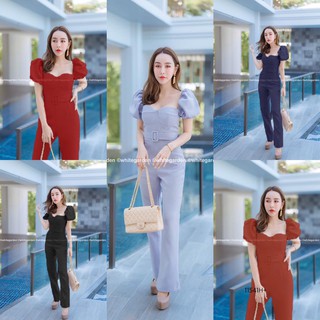 TwinsShopVip💗พร้อมส่ง TW11541 Jumpsuit จั้มสูทคอเหลี่ยมแขนตุ๊กตา