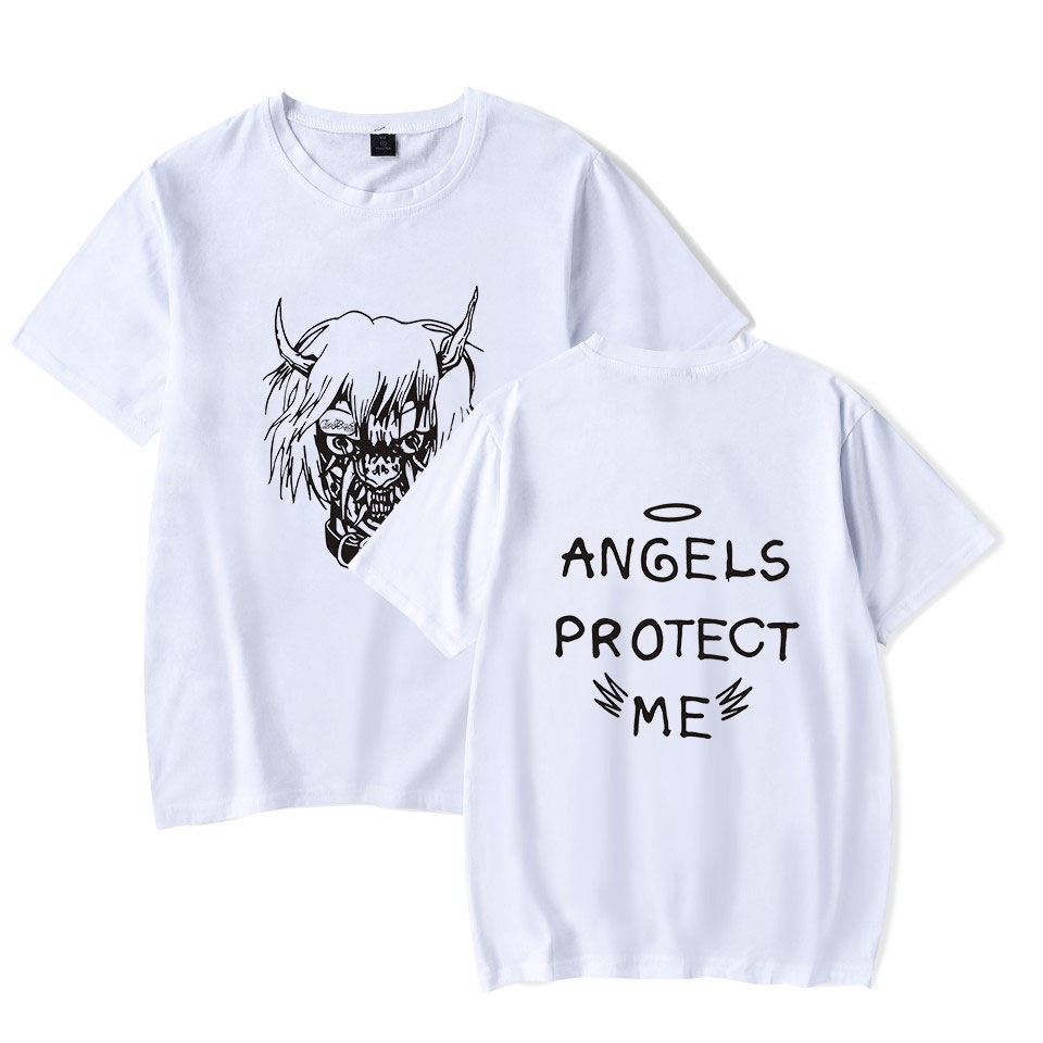 NEW Lil Peep Angels Protect Me T-Shirt  เสื้อยืดผู้ชาย คอกลม แขนสั้น  เท่ๆ