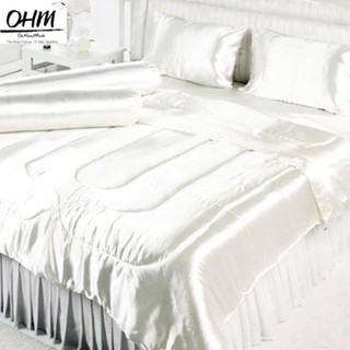 OHM ผ้าปูที่นอน ผ้าเครปซาติน 220 เส้น ขนาด 5 ฟุต 5 ชิ้น (สีงาช้าง)