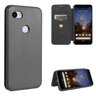 Luxury Carbon Fiber PU Leather Casing Google Pixel 3A XL / Pixel3A Magnetic Flip Cover Wallet Case Card Holder Stand