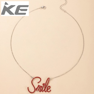 Simple Single Necklace Letter Smile Red Diamond Clavicle Chain for girls for women low price