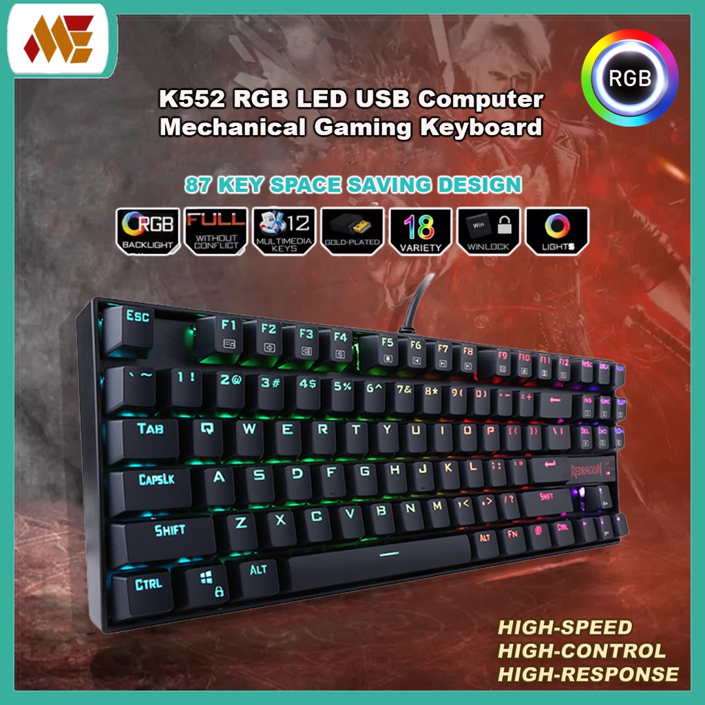K552 Redragon Mechanical Gaming Keyboard 87 คีย์ RGB คีย์บอร์ดกันน้ํา