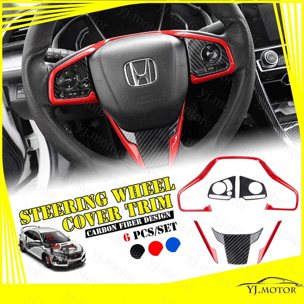 ปลอกหุ้มพวงมาลัยรถยนต์ คาร์บอนไฟเบอร์ สีแดง สีฟ้า สําหรับ Honda Civic FC ปี 2016-2020 Steering Wheel Cover Trim