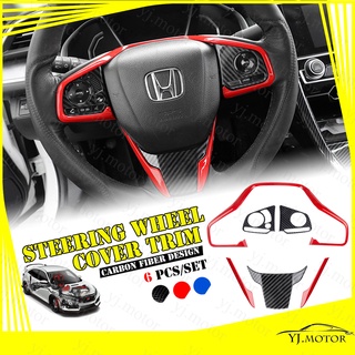 ปลอกหุ้มพวงมาลัยรถยนต์ คาร์บอนไฟเบอร์ สีแดง สีฟ้า สําหรับ Honda Civic FC ปี 2016-2020 Steering Wheel Cover Trim