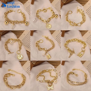 Multilayer Fashion Coin Portrait Bracelet Retro Couple Heart-shaped Bracelets Gold Silver Cross Chain Jewelry Accessories