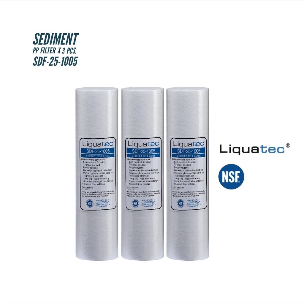 Liquatec ไส้กรองน้ำดื่ม PP ขนาด 10 นิ้ว ความละเอียด 5 ไมครอน (µm) ชุด 3 ชิ้น