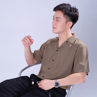 เสื้อเชิ้ตทรงเกาหลี แบรนด์ smartshirt ผ้าไหมอิตาลี นิ่ม ลื่น ใส่สบาย สีควัญบุหรี่