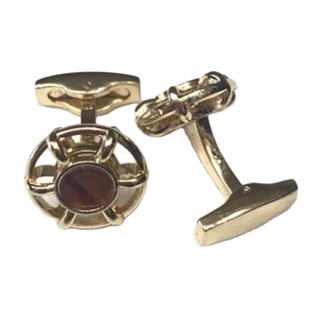 คัฟลิงค์ Cufflink กระดุมข้อมือสีน้ำตาลทองงานสแตนเลสเกรดส่งออกคุณภาพพรีเมียม