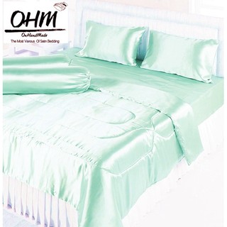 OHM ผ้านวมคลุมเตียง 90 นิ้ว x 100 นิ้ว ผ้าเครปซาติน 220 เส้น (สีเขียวอ่อน)