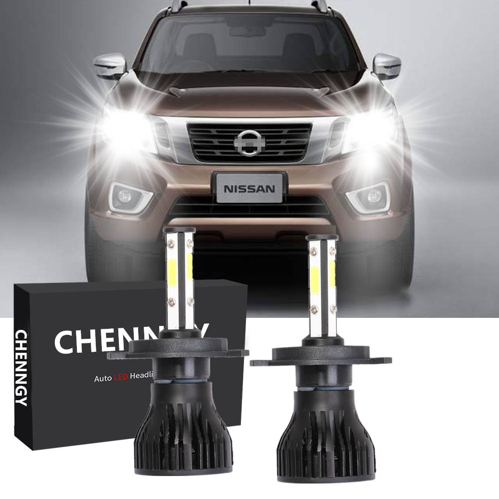 สําหรับ Nissan Navara NP300 2009- 2019 (โคมไฟหัว) หลอดไฟคู่ 4Side H4 LED ไฟหน้า Bright 6000K สีขาว