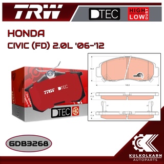 ผ้าเบรคหน้า TRW สำหรับ HONDA CIVIC (FD) 2.0L 06-12 (GDB3268)