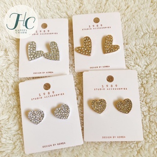 ต่างหูเพชรรูปหัวใจ สีเงินและสีทอง หรูหรา มี2ขนาด diamondearrings