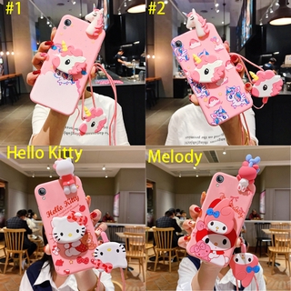 เคสโทรศัพท์มือถือ ซิลิโคนนิ่ม กันกระแทก ลายการ์ตูนยูนิคอร์น คิตตี้ เมโลดี้ สีชมพู พร้อมสายคล้อง ทนทาน สําหรับ VIVO Y91C Y1s Y15A Y15S Y21 Y21A Y21T Y21S Y33S