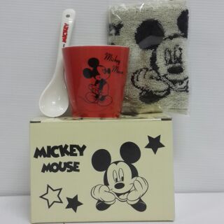 set mickey แก้วเซรามิคพร้อมช้อนกาแฟและผ้าขนหนู