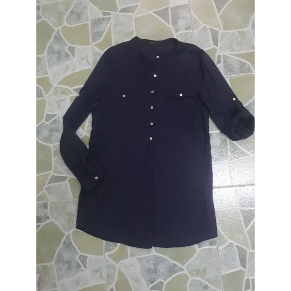 เสื้อเชิ้ตคอจีนสีกรมท่า ใส่สบายพับแขนได้ tagline meters/bonwe อก39