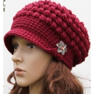 ถักหมวกไหมพรม โครเชต์ crochet hat for woman  มืดน้ำเงิน