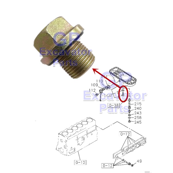 EX200-1 / UH083 / 6BD1 ENGINE OIL PAN DRIAN PLUG W/O-RING (9-09662012-0)
