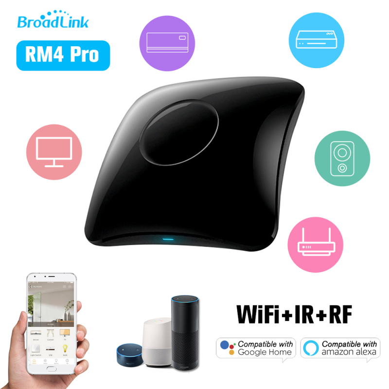 Broadlink RM4 Pro WiFi Smart Home Automation Universal รีโมทคอนโทรล WiFi + IR + RF สวิตช์ควบคุมแอปจับเวลาเข้ากันได้กับ Alexa Smart Home Automation