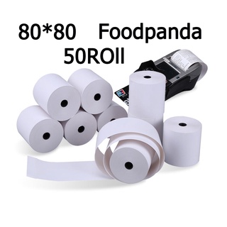 80*80กระดาษความร้อน Thermal paper กระดาษใบเสร็จ ขนาด 80x80mm 65gsm แพ็ค 50 ม้วน