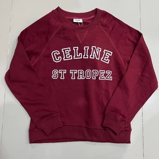 CELINE ST TROPEZ COTTON SWEATER เสื้อกันหนาวแขนยาว สเวตเตอร์ แบรนด์ซีลีน ปักตัวหนังสือโลโก้ ผ้าคอตตอนเนื้อดี สีเลือดหมู